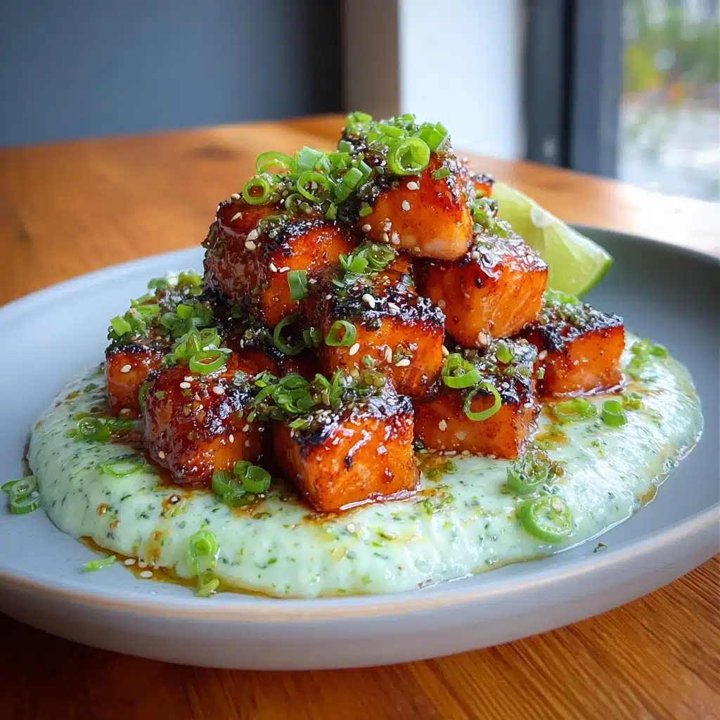 Honey Garlic Salmon Bites with Avocado Crema & Sesame Recipe - Recipe Image