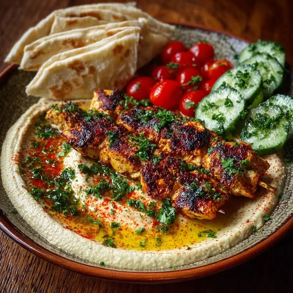 Mediterranean Chicken Skewers with Hummus Spread Recipe - Recipe Image