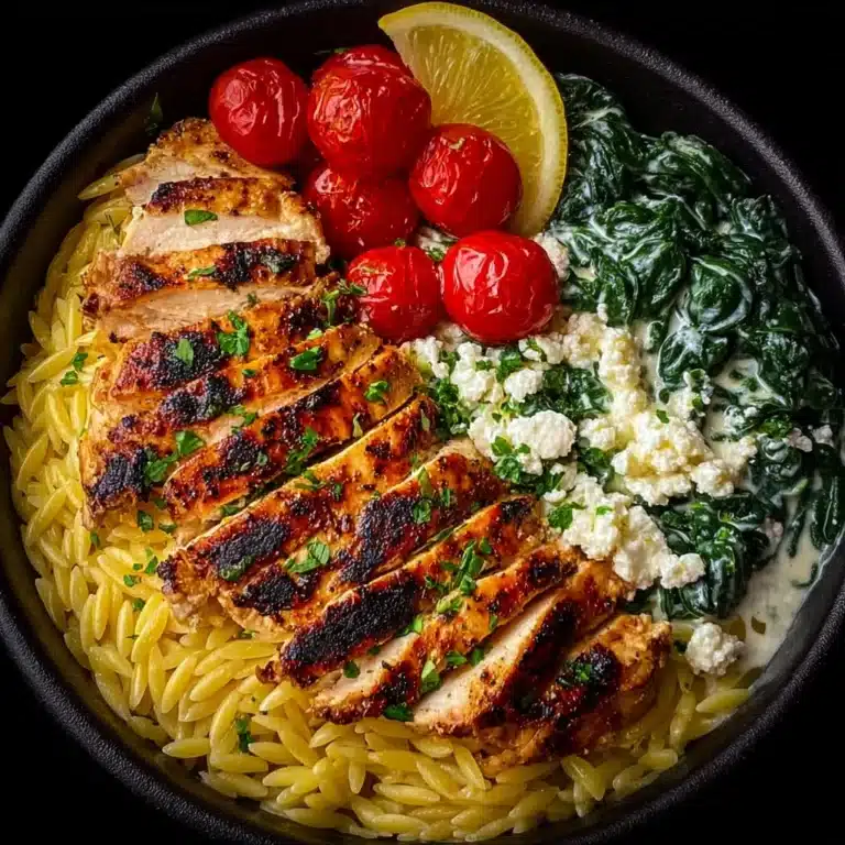 Lemon Dijon Chicken Orzo Bowl with Garlic Feta Yogurt Sauce Recipe