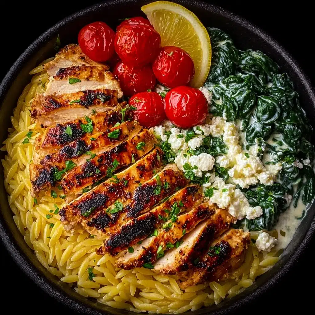 Lemon Dijon Chicken Orzo Bowl with Garlic Feta Yogurt Sauce Recipe - Recipe Image