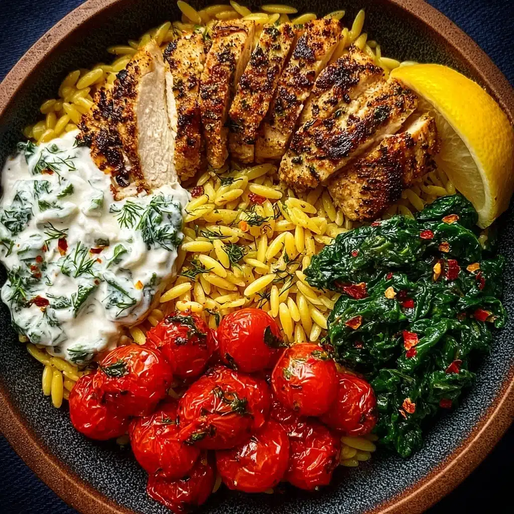 Lemon Dijon Chicken Orzo Bowl with Herb Feta Yogurt Sauce Recipe