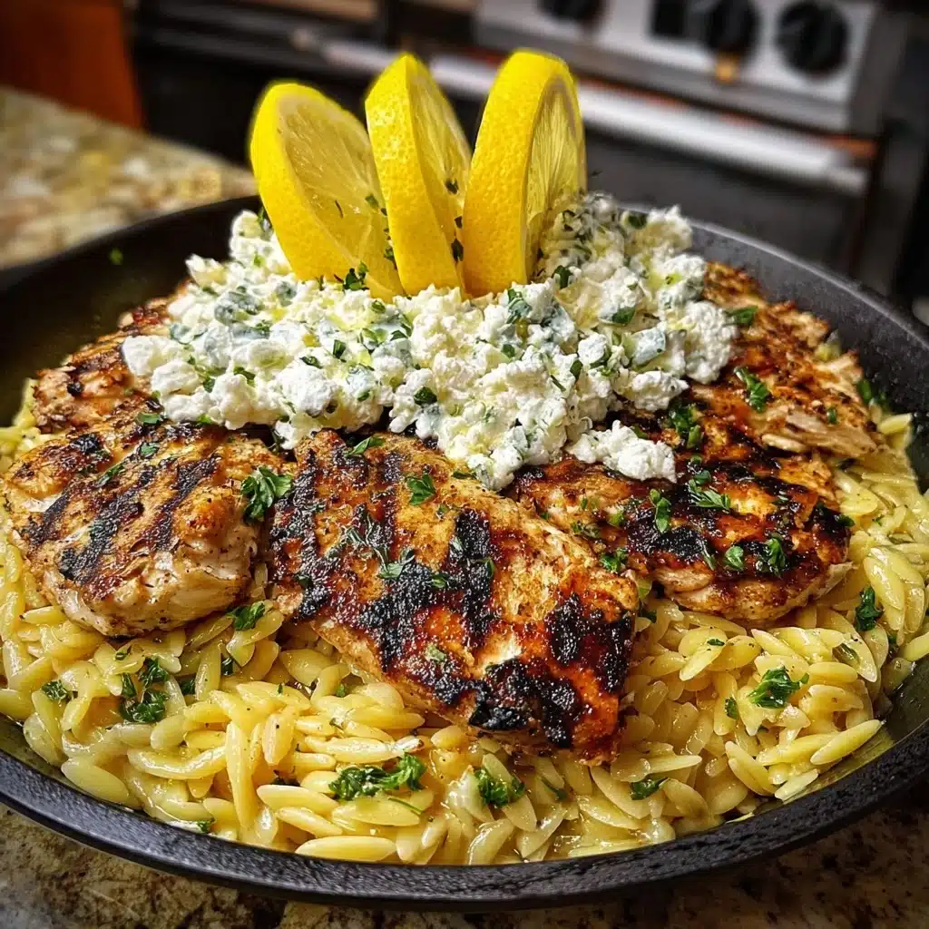 Lemon Garlic Chicken Orzo with Roasted Garlic Feta Recipe - Recipe Image
