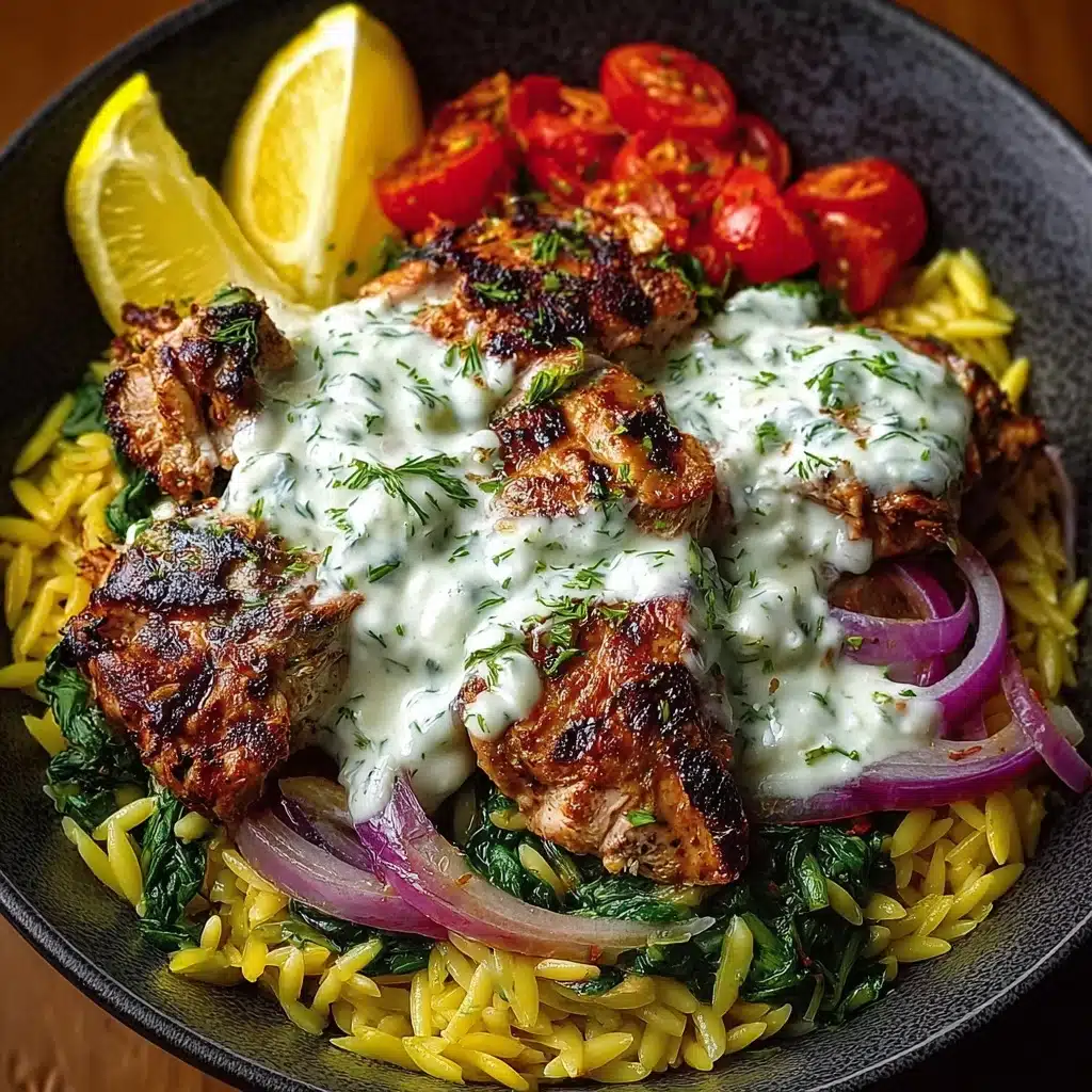 Lemon Dijon Chicken Orzo Bowl with Lemon Whipped Feta Sauce Recipe