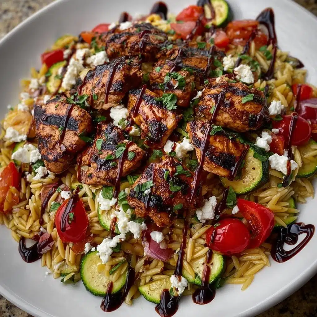 Balsamic Chicken Orzo with Roasted Veggies & Goat Cheese Recipe