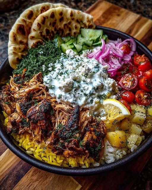 Greek Chicken Gyro Bowl with Whipped Tzatziki Feta Recipe