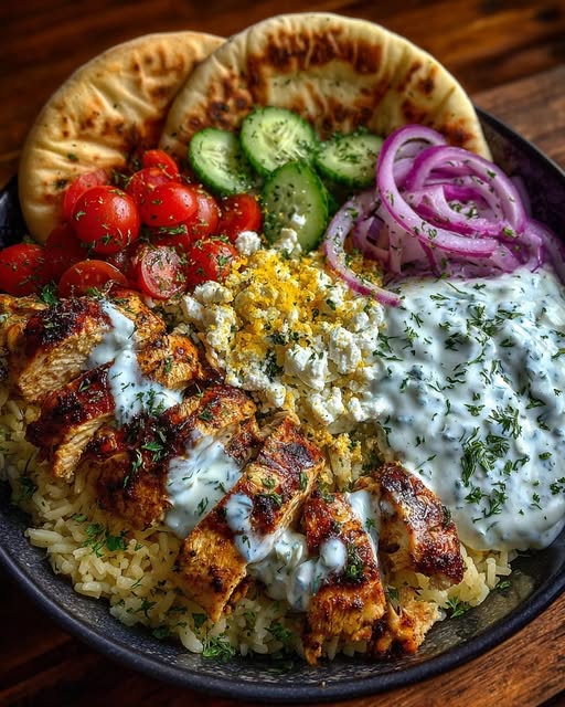 Mediterranean Chicken Pita Bowl with Yogurt Feta Sauce Recipe - Recipe Image