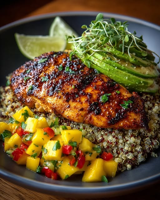 Honey Lime Chicken & Avocado Mango Quinoa Stack Recipe - Recipe Image