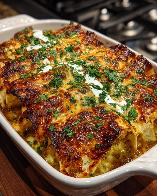 Mexican Green Chile, Chicken & Cheese Enchiladas Recipe - Recipe Image