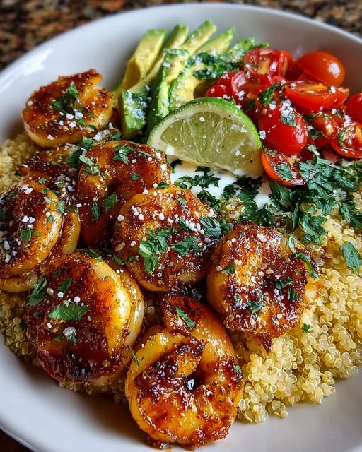 Honey Lime Shrimp & Avocado Quinoa Stack Recipe