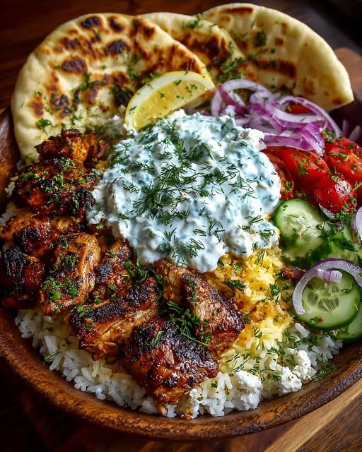 Mediterranean Chicken Pita Bowl with Tzatziki Feta Sauce Recipe - Recipe Image