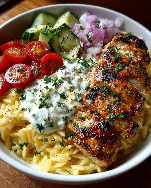 rzo Bowl with Tzatziki Feta Yogurt Sauce Recipe - Recipe Image