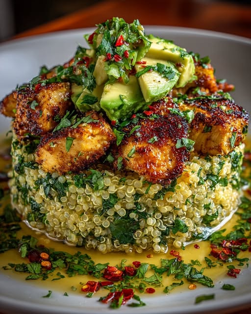 Honey Lime Chicken & Avocado Herb Quinoa Stack Recipe - Recipe Image
