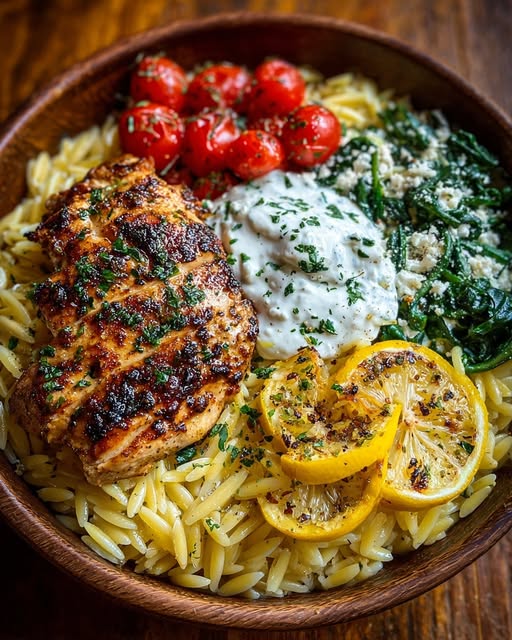 Orzo Bowl with Whipped Feta Yogurt Sauce Recipe - Recipe Image