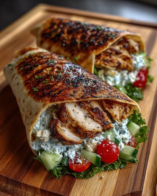 Greek Chicken Wraps with Feta Dip Recipe