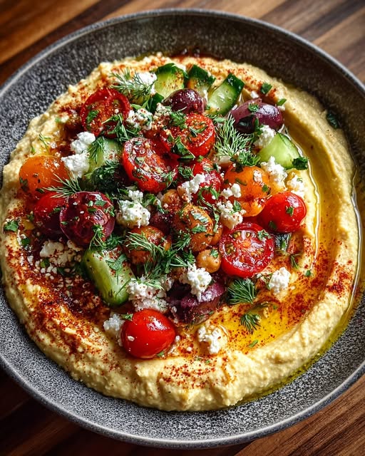 Greek Style Loaded Hummus Recipe - Recipe Image