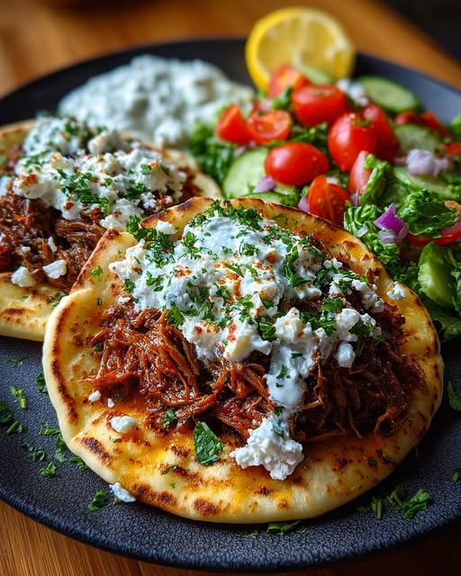 Greek Beef Gyros with Creamy Lemon Feta Sauce Recipe - Recipe Image