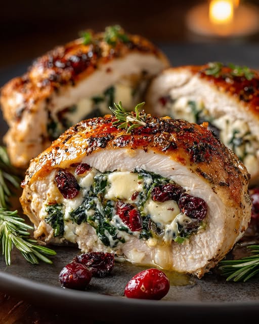 Cranberry & Spinach Stuffed Chicken Breasts with Brie Recipe - Recipe Image