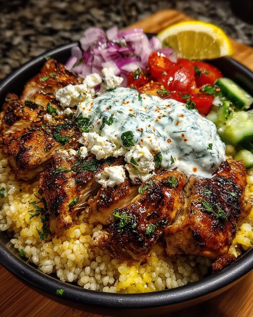 Greek Chicken Gyro Bowl with Whipped Tzatziki Feta Recipe - Recipe Image