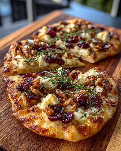 Crispy Flatbread with Brie, Cranberries & Roasted Walnuts Recipe - Recipe Image