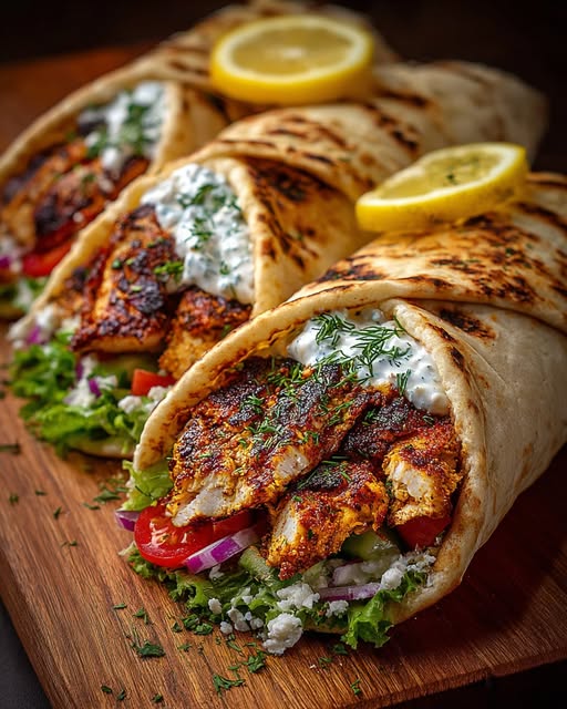 Greek Chicken Gyro Wraps with Spicy Yogurt Recipe