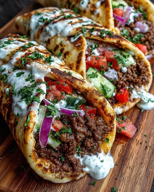 Beef Pita Wraps with Garlic Yogurt Sauce Recipe