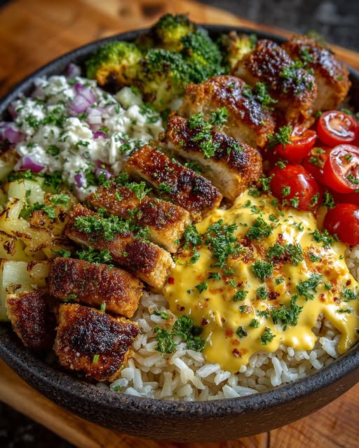 Honey Mustard Chicken Bowls with Creamy Feta Drizzle Recipe