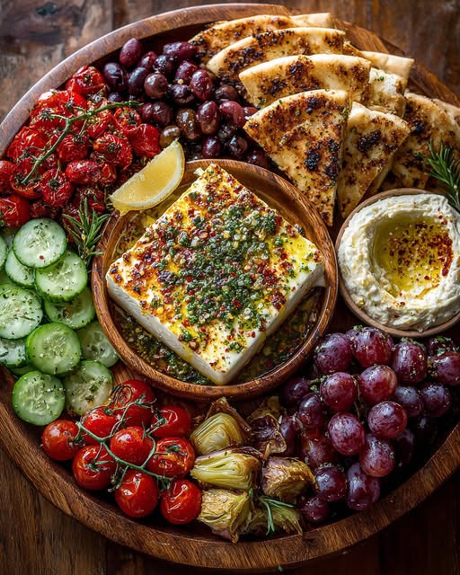 Mediterranean Mezze Board with Baked Feta, Grapes & Honey Recipe