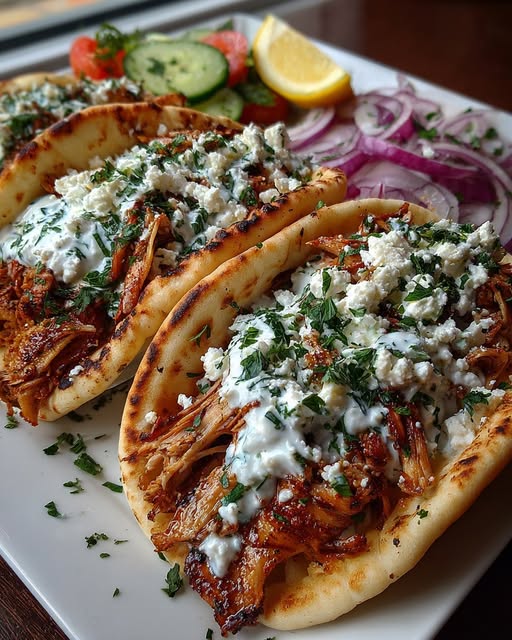 Greek Chicken Gyros with Creamy Dill Feta Sauce Recipe - Recipe Image