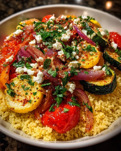 Warm Couscous with Roasted Veggies & Feta Recipe - Recipe Image