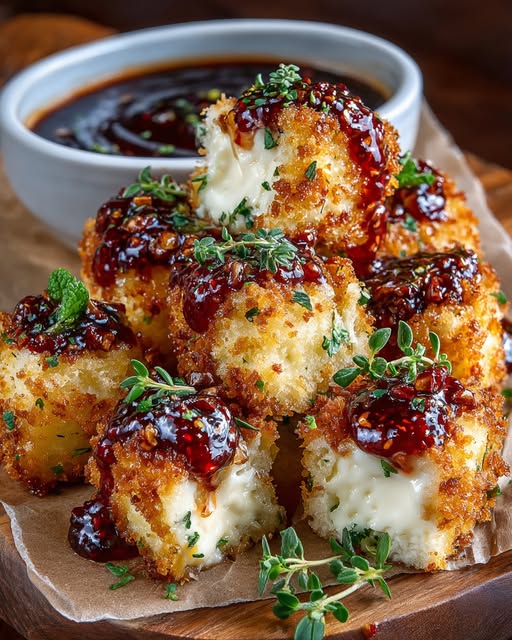 Pecan-Crusted Brie Bites with Raspberry Chili Honey Glaze Recipe - Recipe Image