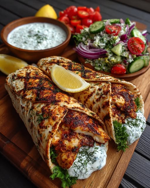Greek Grilled Chicken Wraps with Tzatziki Sauce Recipe - Recipe Image