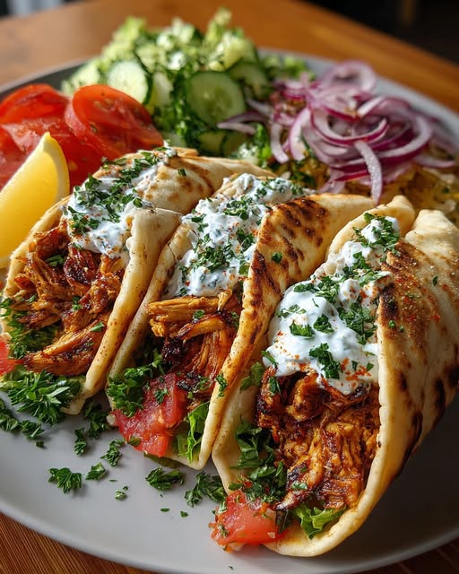 Greek Chicken Gyro Wraps with Spicy Garlic Yogurt Recipe - Recipe Image