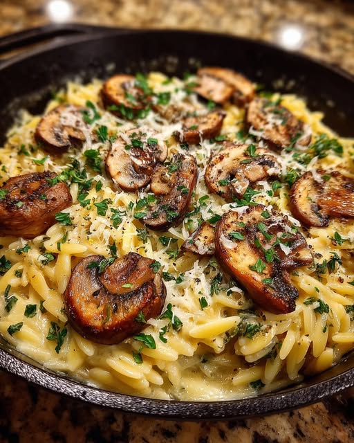 Creamy Garlic Mushroom Orzo Recipe - Recipe Image