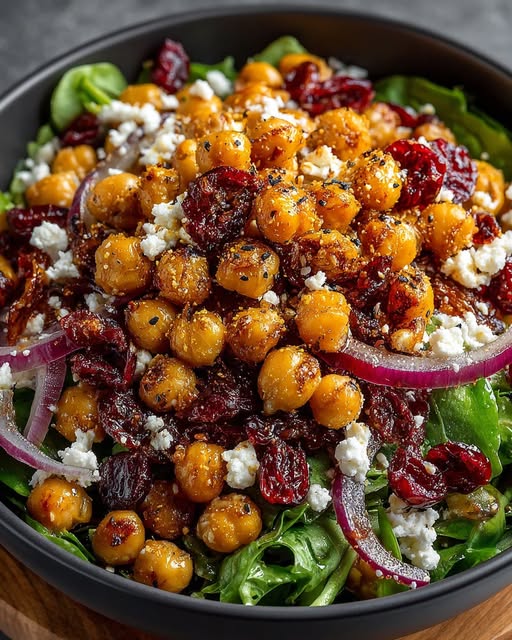 Feta and Cranberry Chickpeas with Garlic Lemon Vinaigrette Recipe