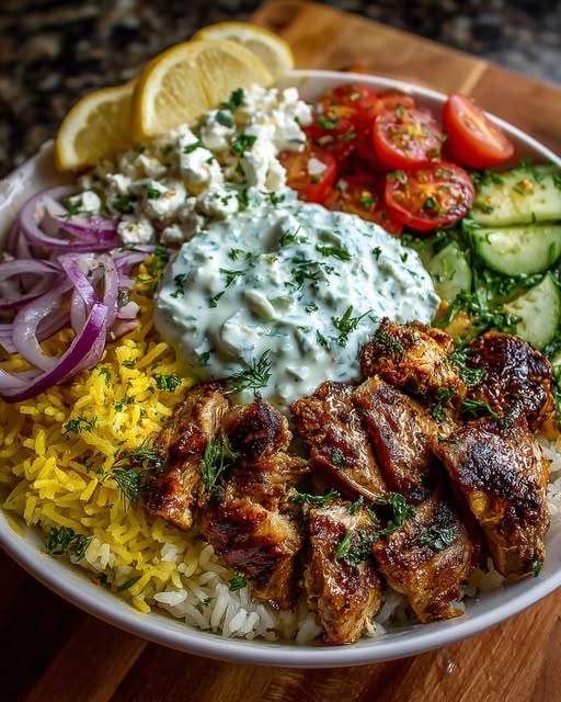 Greek Chicken Gyro Bowl with Creamy Tzatziki Feta Recipe