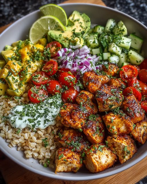 Honey Lime Chicken & Avocado Brown Rice Bowl Recipe - Recipe Image