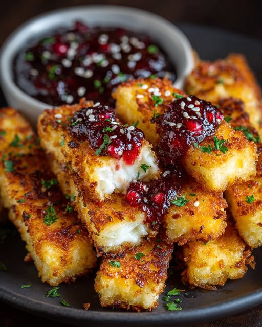 Crispy Halloumi Fries with Pomegranate Drizzle Recipe - Recipe Image