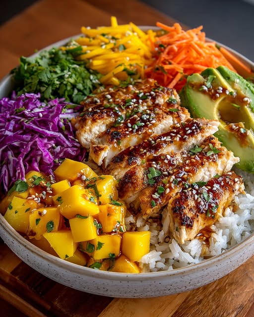 Honey Lime Chicken & Mango Avocado Rice Bowl Recipe - Recipe Image