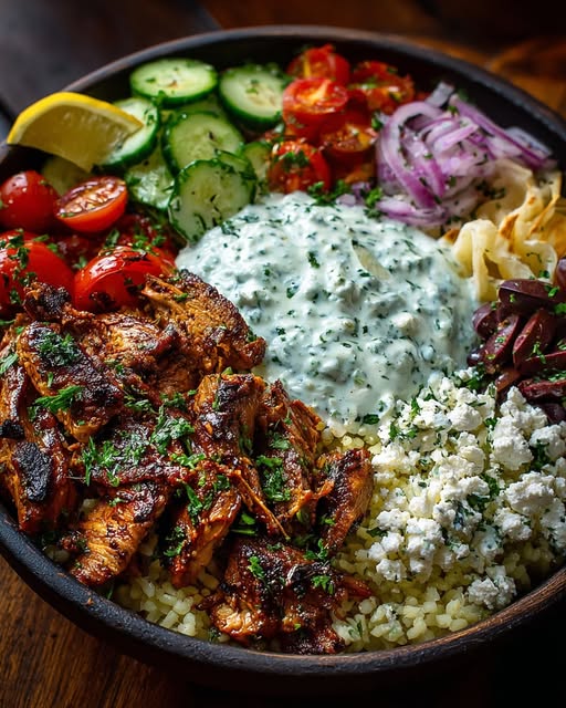 Greek Chicken Gyro Bowls with Herb Feta Sauce Recipe - Recipe Image