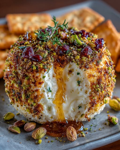 Creamy Goat Cheese Ball with Honey & Pistachio Dust Recipe