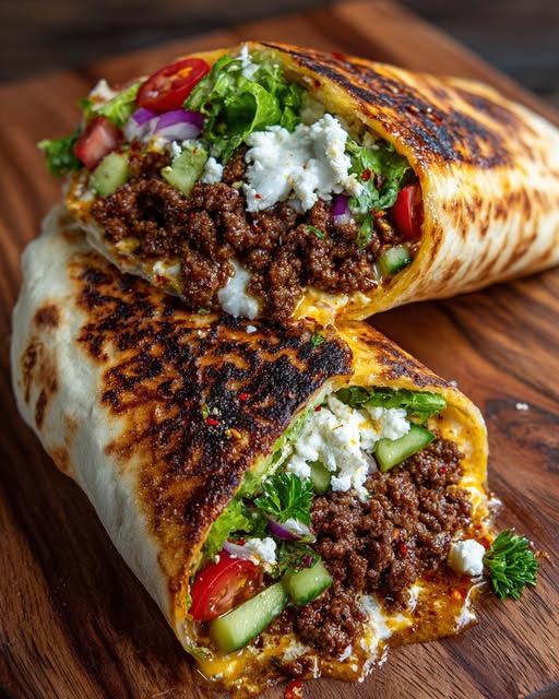 ound Beef Wrap with Hot Honey Feta Cream Recipe - Recipe Image