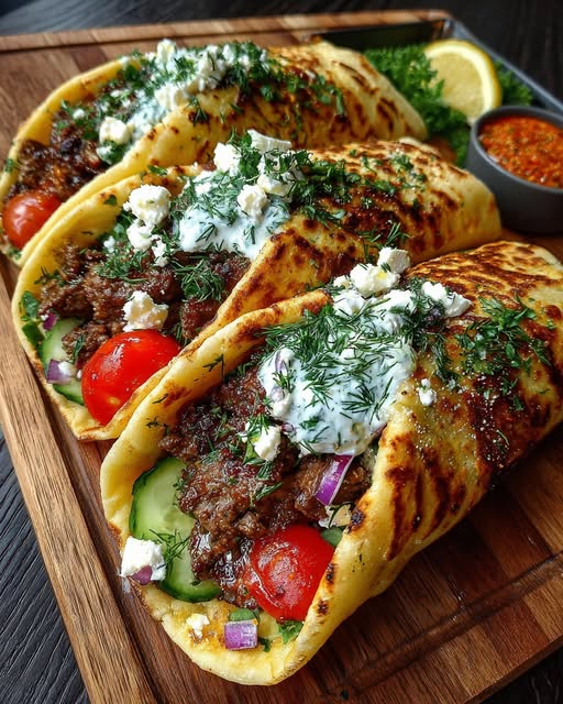 Greek Beef Wraps with Dill Garlic Feta Recipe
