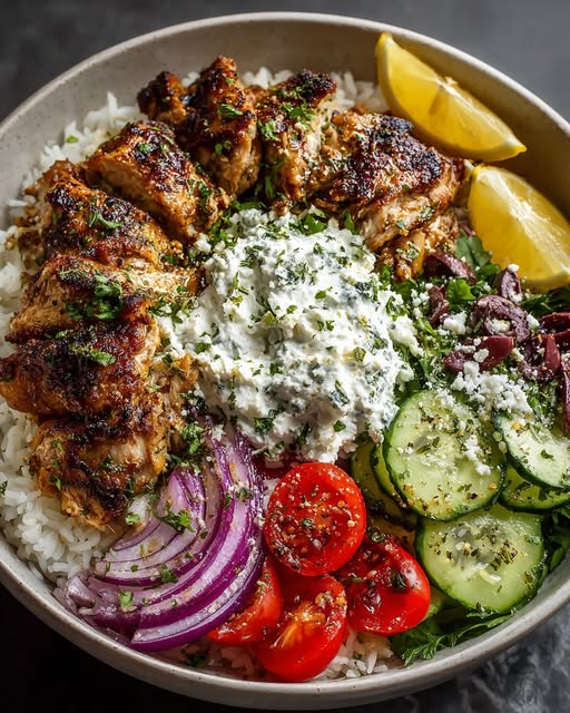 Greek Chicken Gyro Bowl with Whipped Garlic Feta Recipe - Recipe Image