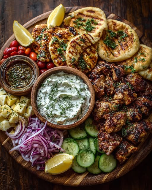 Greek Chicken Souvlaki Grazing Board with Whipped Feta Dip Recipe - Recipe Image
