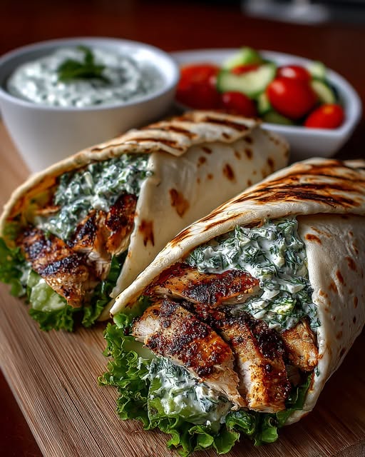 Greek Chicken Wraps with Cucumber Sauce Recipe - Recipe Image
