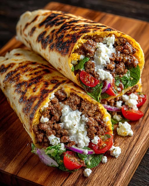 Mediterranean Ground Lamb Wrap with Lemon Honey Feta Cream Recipe