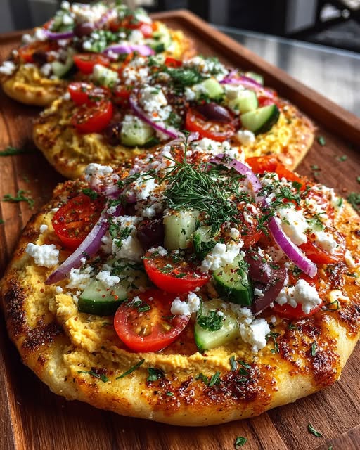 Mediterranean Hummus Flatbread with Feta Recipe