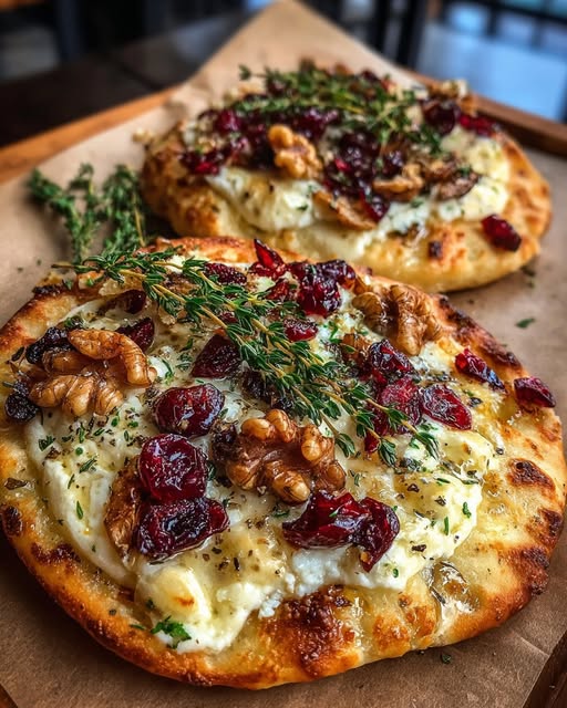 Crispy Flatbread with Brie, Cranberries & Roasted Walnuts Recipe - Recipe Image