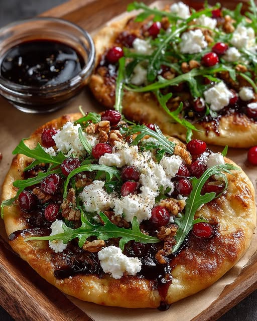 Cranberry Balsamic Flatbread with Goat Cheese & Arugula Recipe