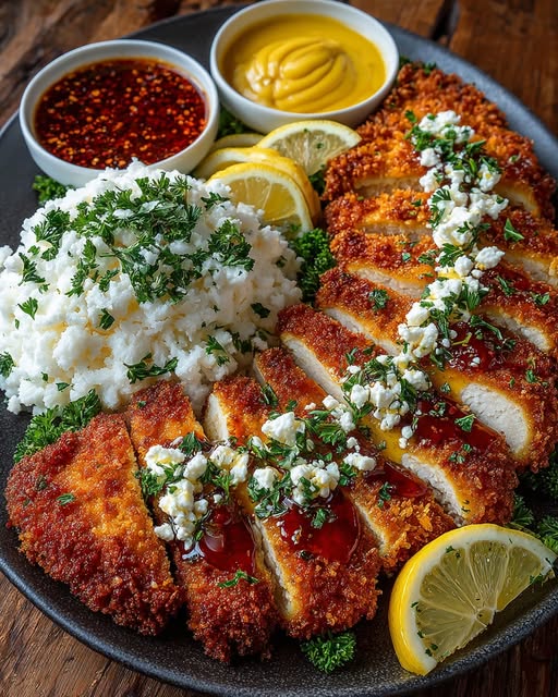 Spicy Crispy Hot Honey Lemon Feta Chicken Cutlets Recipe - Recipe Image